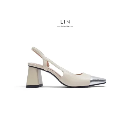 Giày Slingback Mũi Phối Nhũ Bạc